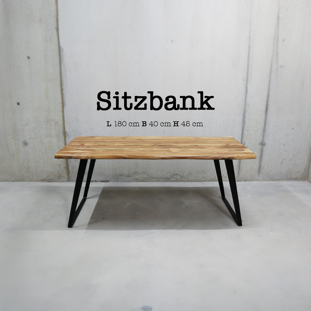 Tisch + Bank Set aus Akazienholz mit Baumkante