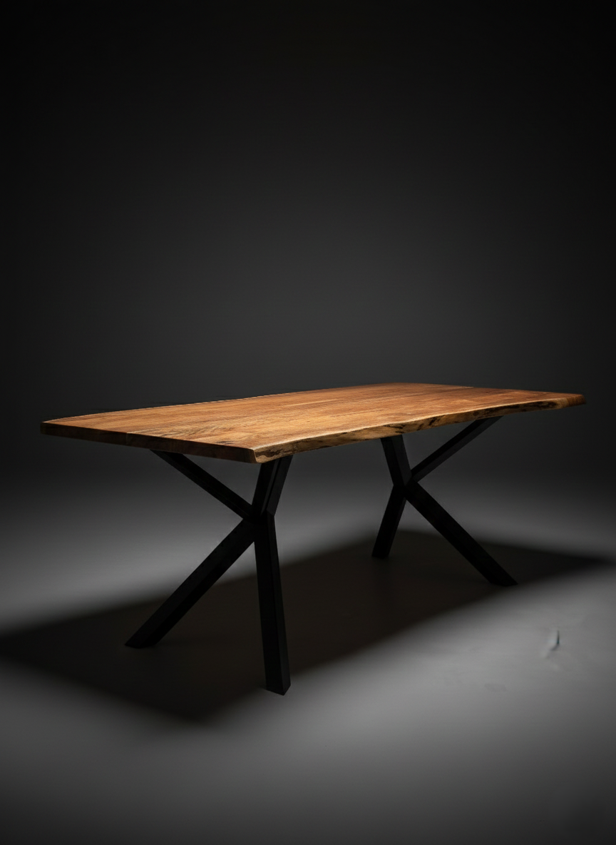 Table de salle à manger en acacia de 180 cm avec bord naturel – table en bois massif pour 6 à 8 personnes