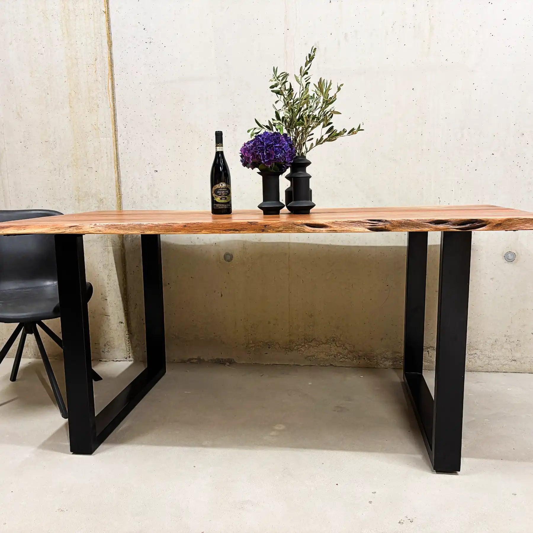 Akazienholz Esstisch 180x94 cm – Massivholz Tisch mit U-Stahlbeinen