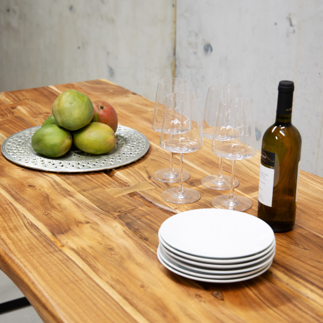 Acacia wood bench with tree edge
