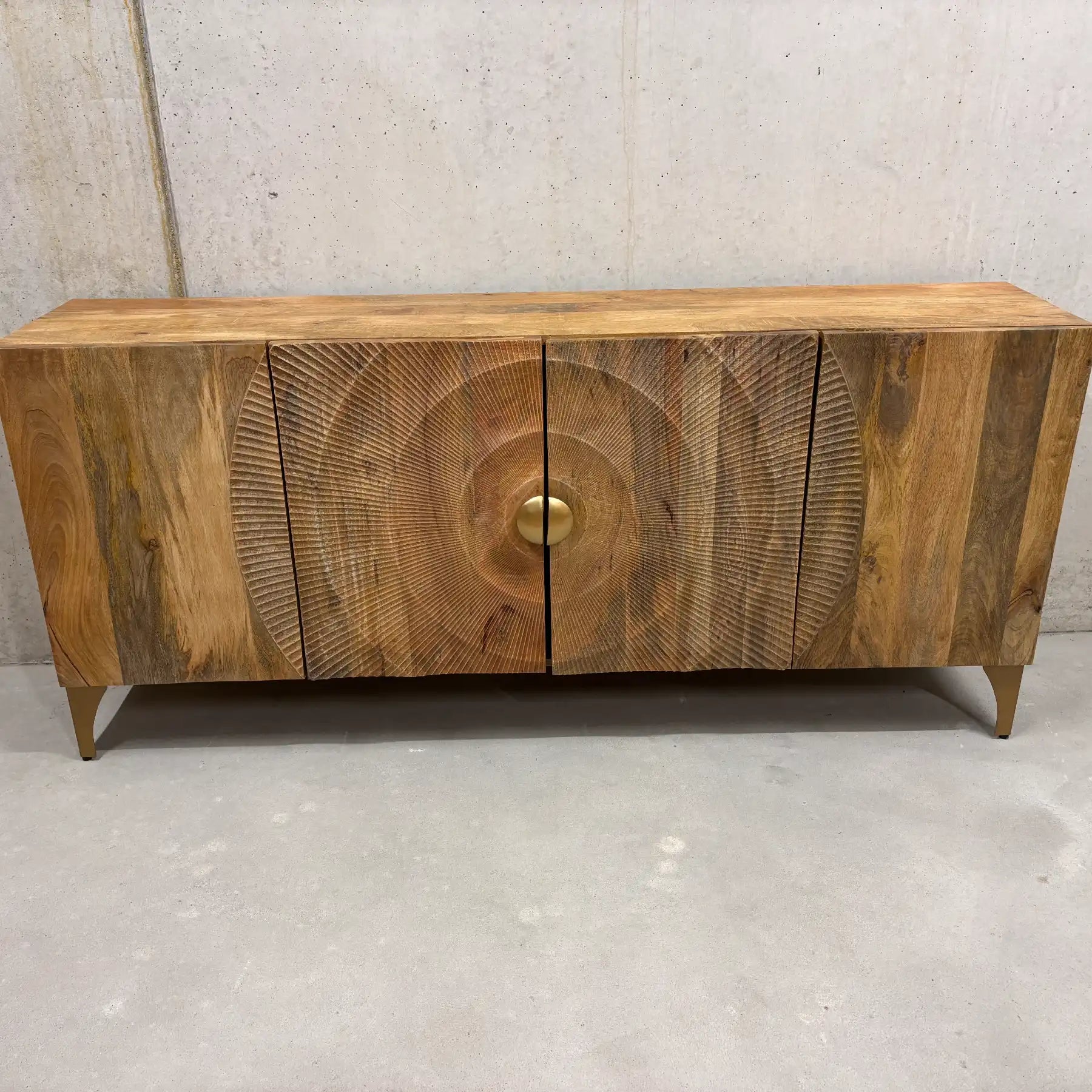 Mango Sideboard 177 cm – Handmade Sunburst Design with 4 Doors 