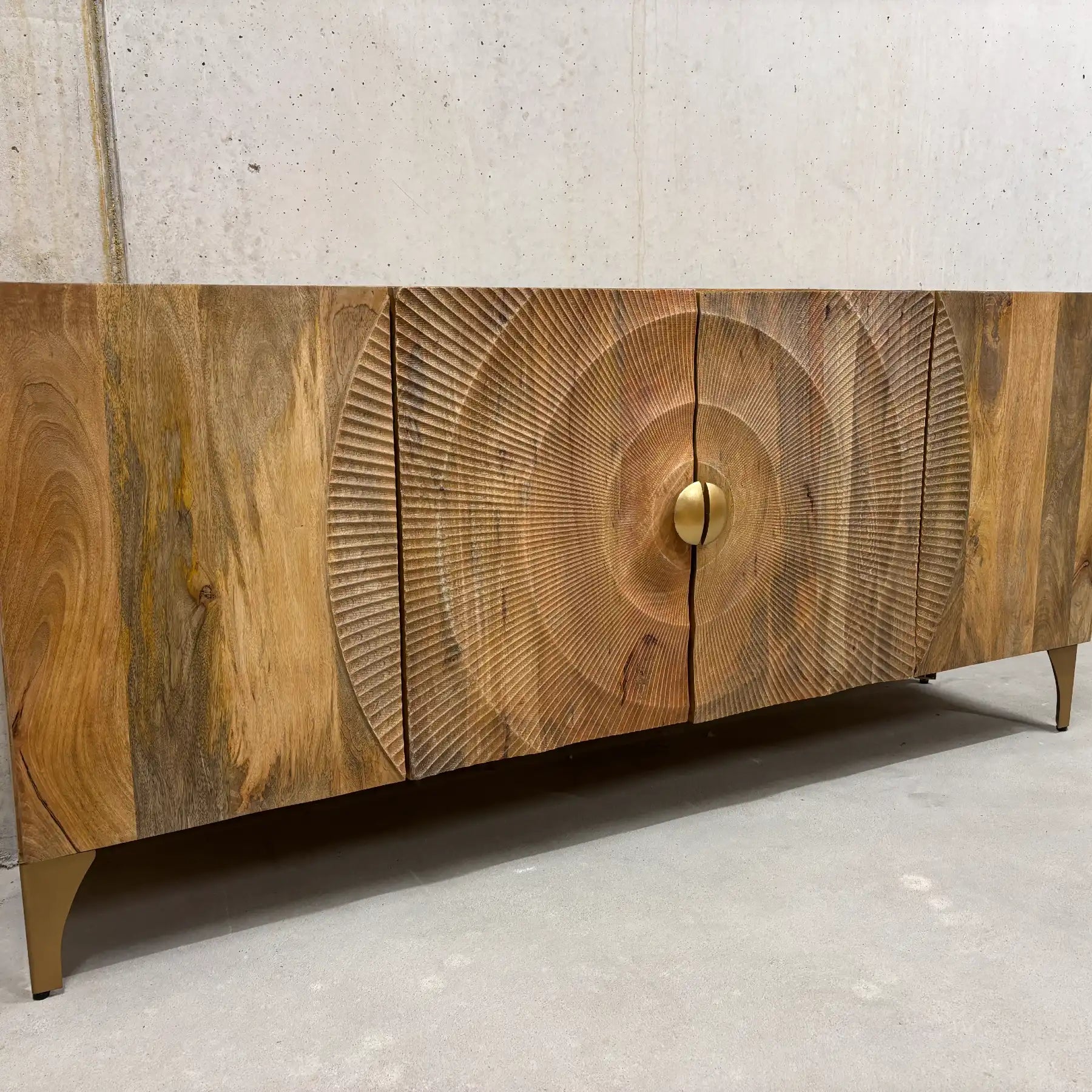 Mango Sideboard 177 cm – Handmade Sunburst Design with 4 Doors 