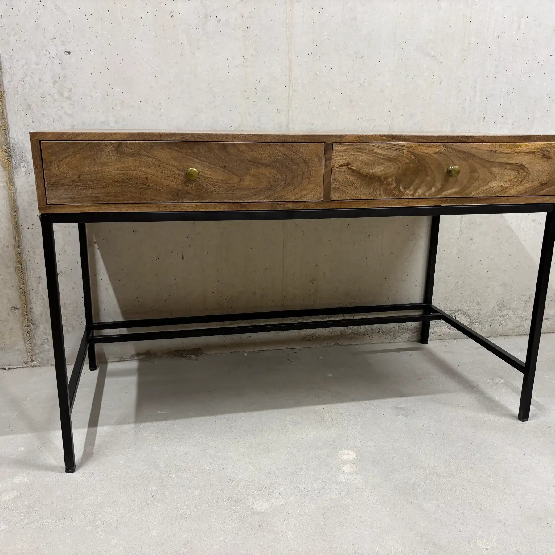 Mango Desk 2 Drawers – Solid Wood Cabinet Desk with Steel 