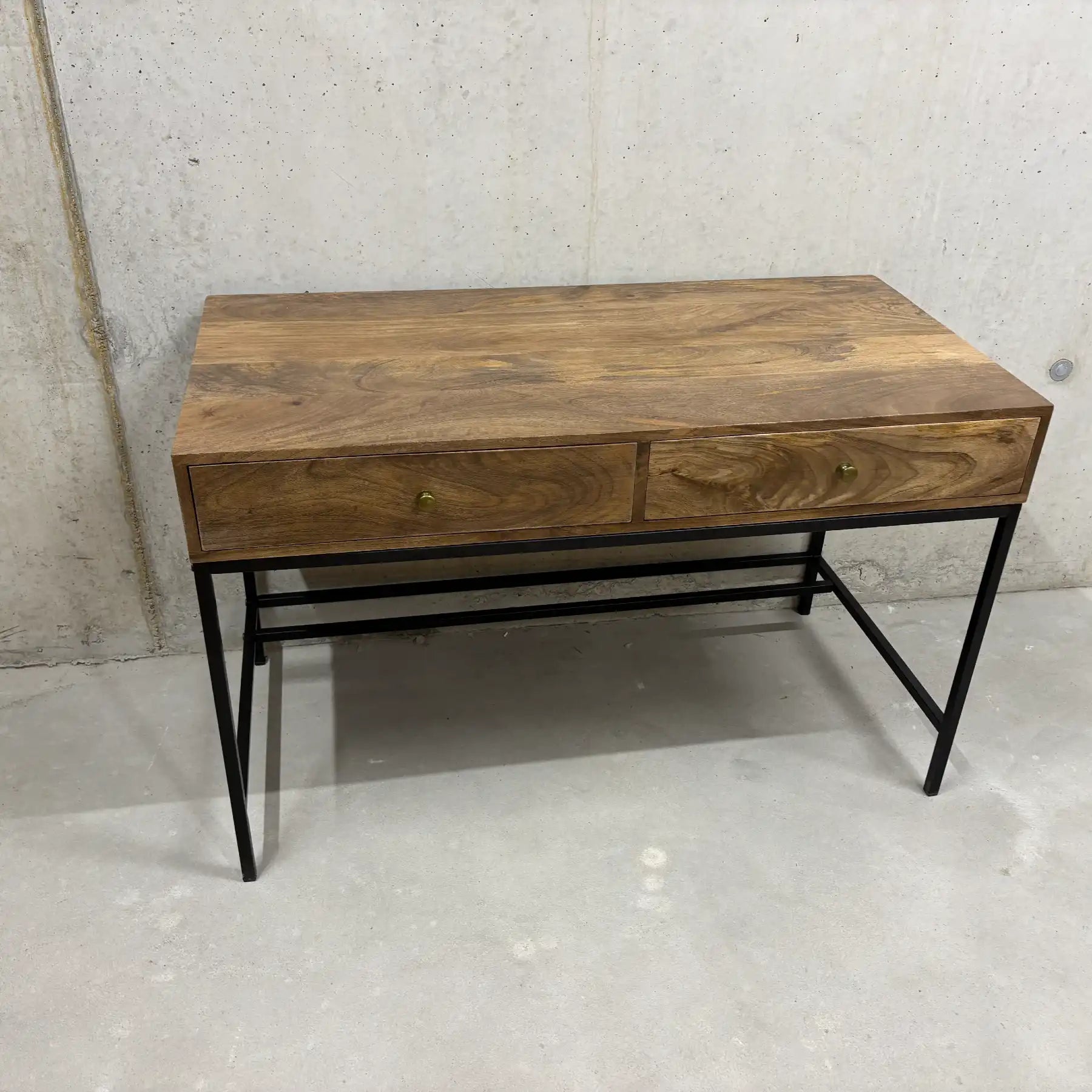 Mango Desk 2 Drawers – Solid Wood Cabinet Desk with Steel 