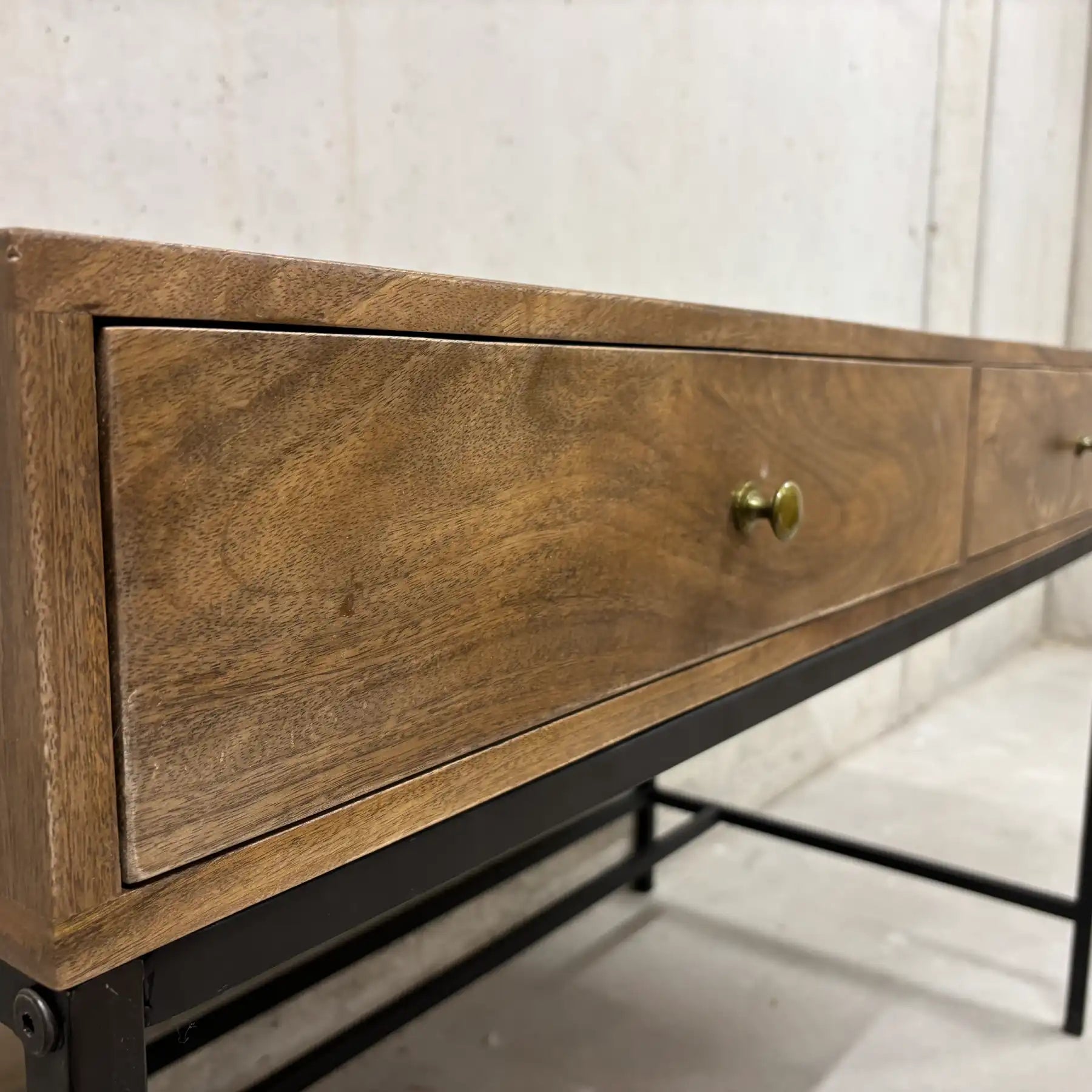 Mango Desk 2 Drawers – Solid Wood Cabinet Desk with Steel 